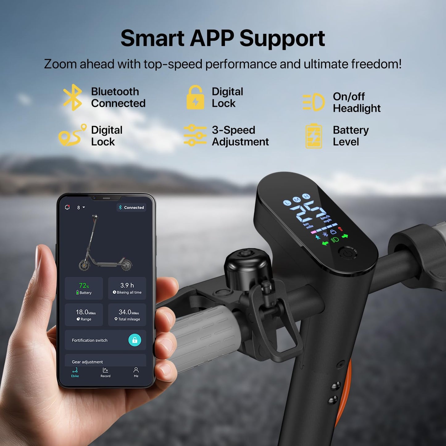 MEGAWHEELS Electric Scooter,Front Suspension Electric Scooter Adults,8.5in Solid Tires,300W Motor,E Scooter with Smart APP Control for Commuting, Outdoor, Short Travel UL2272