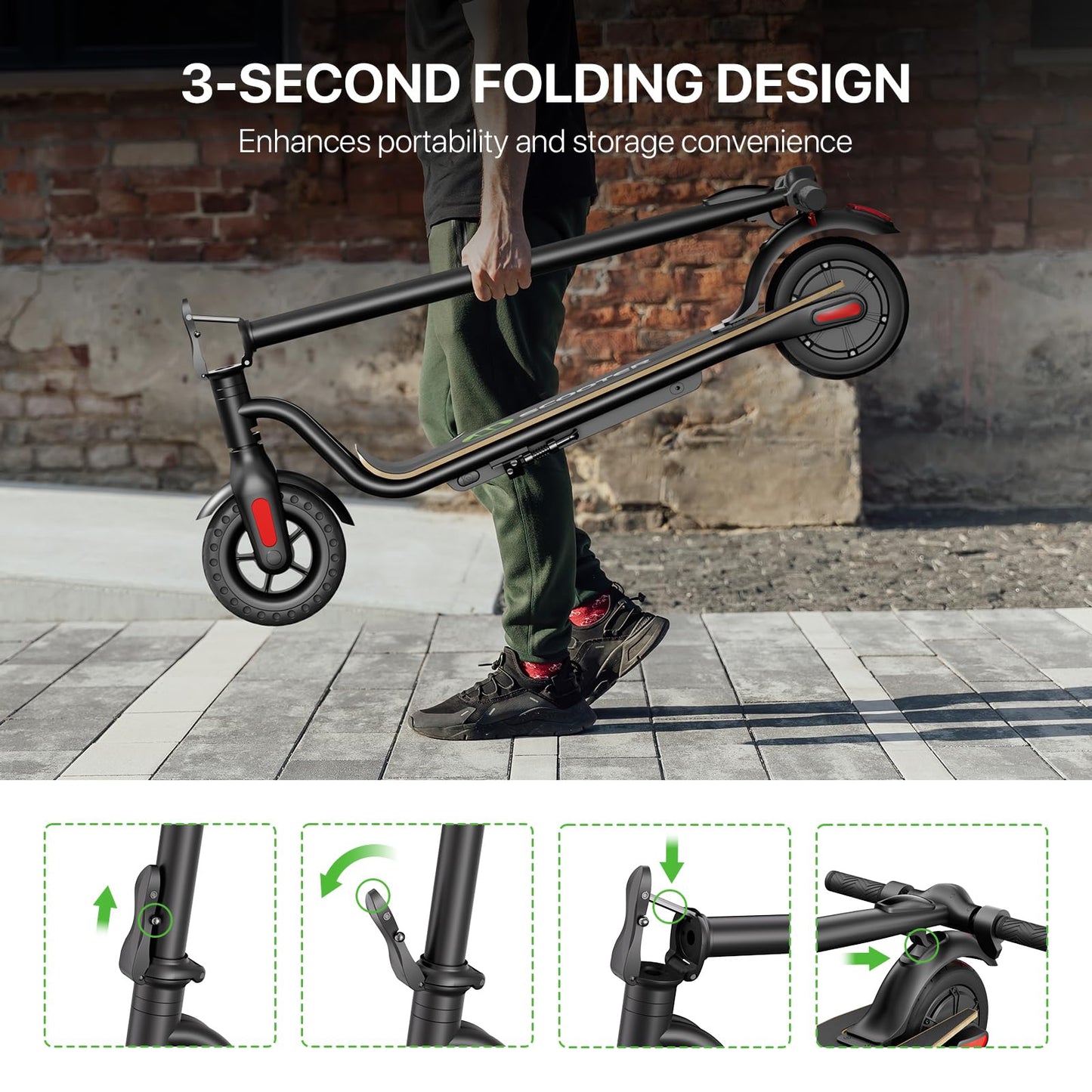 MEGAWHEELS Electric Scooter,Electric Scooter Adults 15.5MPH, 36V 7.8AH, 8in Honeycomb Tires, Foldable E Scooter for Commuting, Outdoor, Short Travel 26 lb Lightweight
