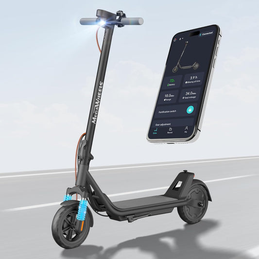 MEGAWHEELS Electric Scooter,Front Suspension Electric Scooter Adults,8.5in Solid Tires,300W Motor,E Scooter with Smart APP Control for Commuting, Outdoor, Short Travel UL2272