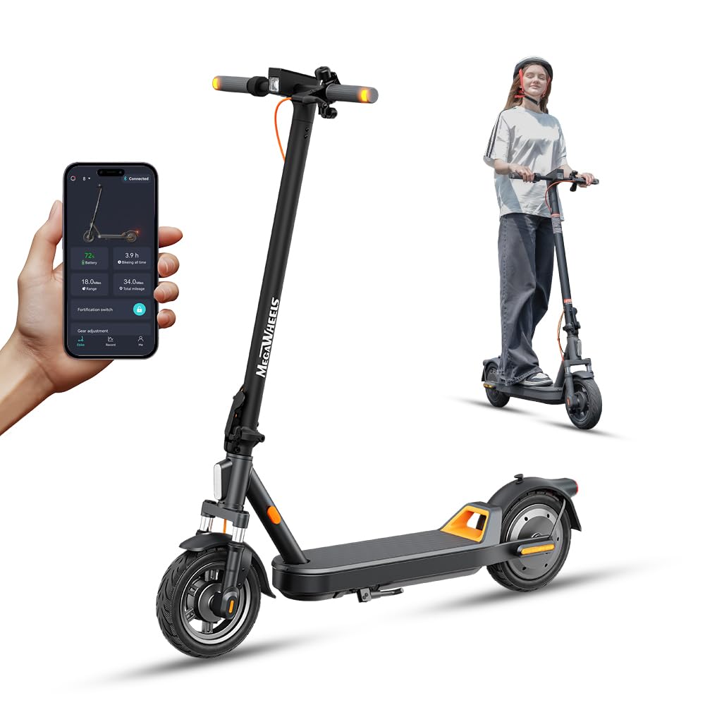 MEGAWHEELS electric scooter adults, 600W Motor, 10" Pneumatic Tires, 20Mph, 28 Miles Range, Foldable commuting E Scooter with Front Dual Suspension & braking systems