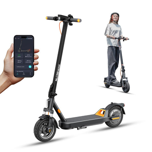 MEGAWHEELS electric scooter adults, 600W Motor, 10" Pneumatic Tires, 20Mph, 28 Miles Range, Foldable commuting E Scooter with Front Dual Suspension & braking systems