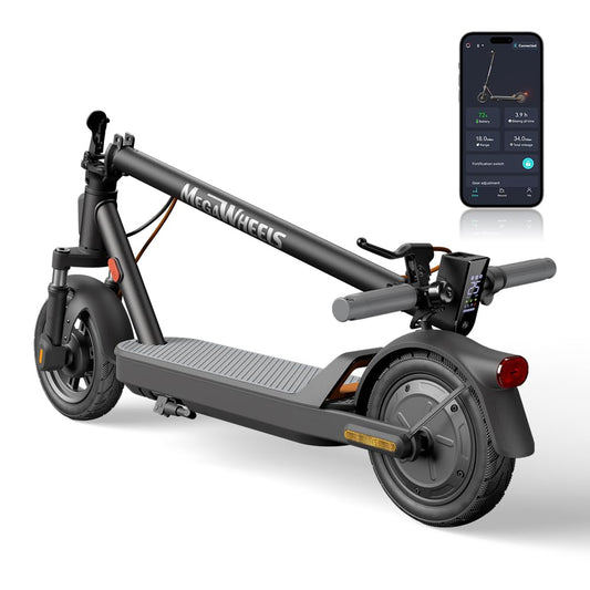 MEGAWHEELS Electric Scooter Adults, 350W Motor, 10“ Pneumatic Tires, 15MPH, 19 Miles Range, Foldable Commuting E Scooter with Front Dual Suspension & Braking Systems