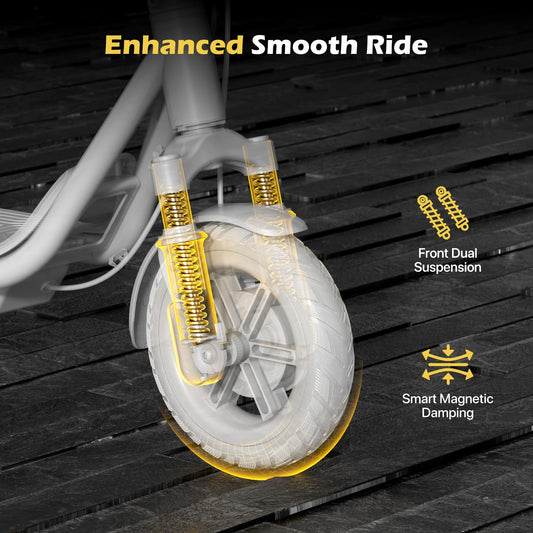 MEGAWHEELS Electric Scooter,Front Suspension Electric Scooter Adults,8.5in Solid Tires,300W Motor,E Scooter with Smart APP Control for Commuting, Outdoor, Short Travel UL2272