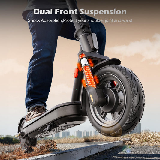 MEGAWHEELS electric scooter adults, 600W Motor, 10" Pneumatic Tires, 20Mph, 28 Miles Range, Foldable commuting E Scooter with Front Dual Suspension & braking systems