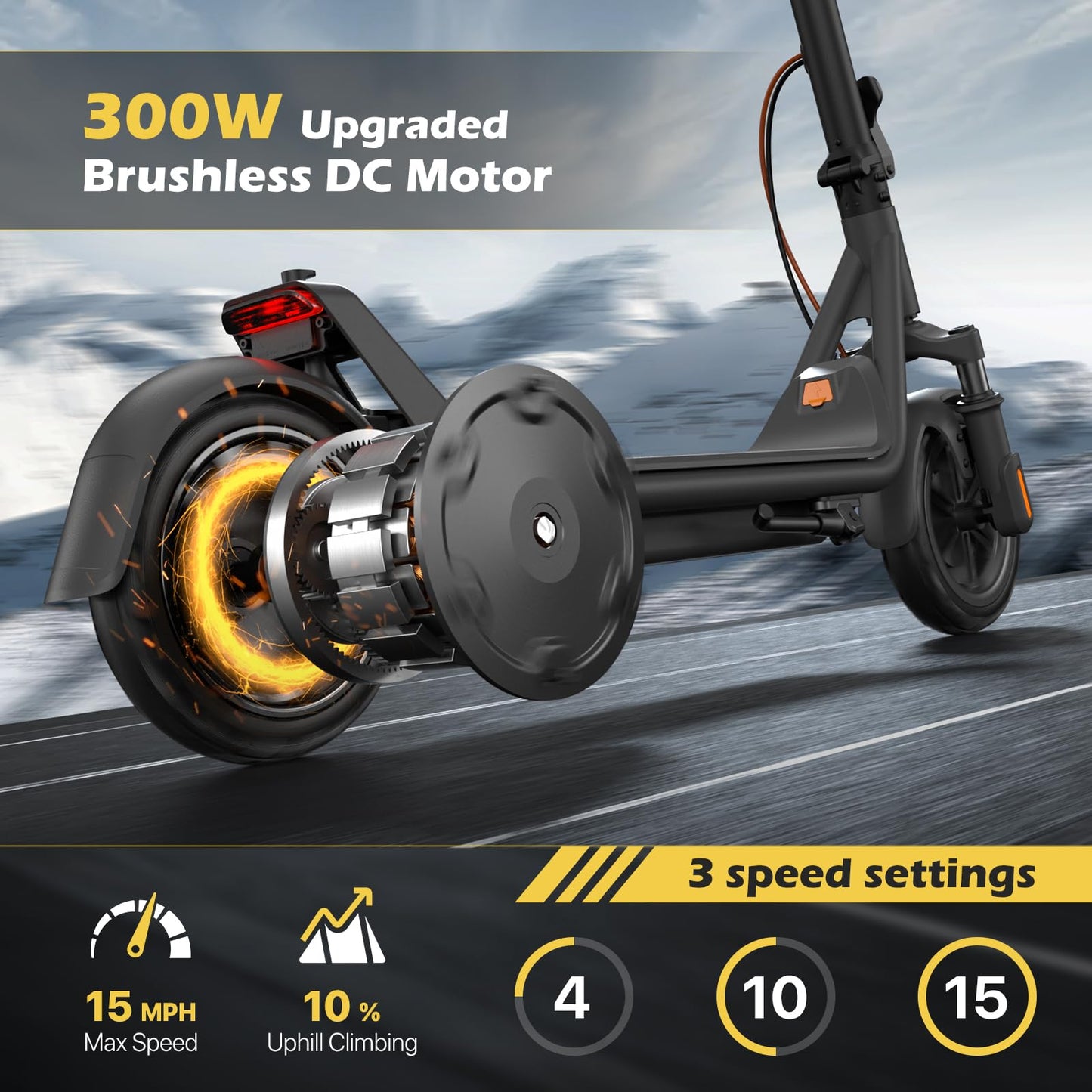 MEGAWHEELS Electric Scooter,Front Suspension Electric Scooter Adults,8.5in Solid Tires,300W Motor,E Scooter with Smart APP Control for Commuting, Outdoor, Short Travel UL2272