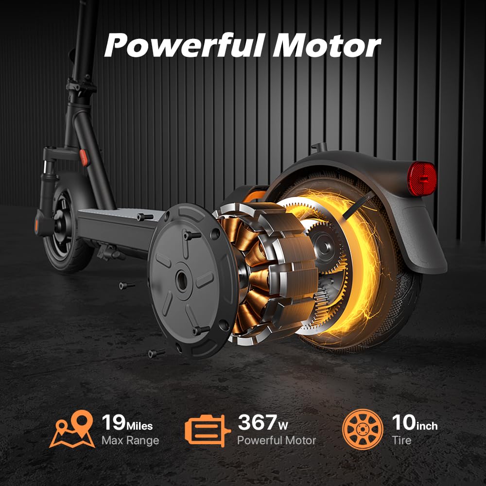 MEGAWHEELS Electric Scooter Adults, 350W Motor, 10“ Pneumatic Tires, 15MPH, 19 Miles Range, Foldable Commuting E Scooter with Front Dual Suspension & Braking Systems