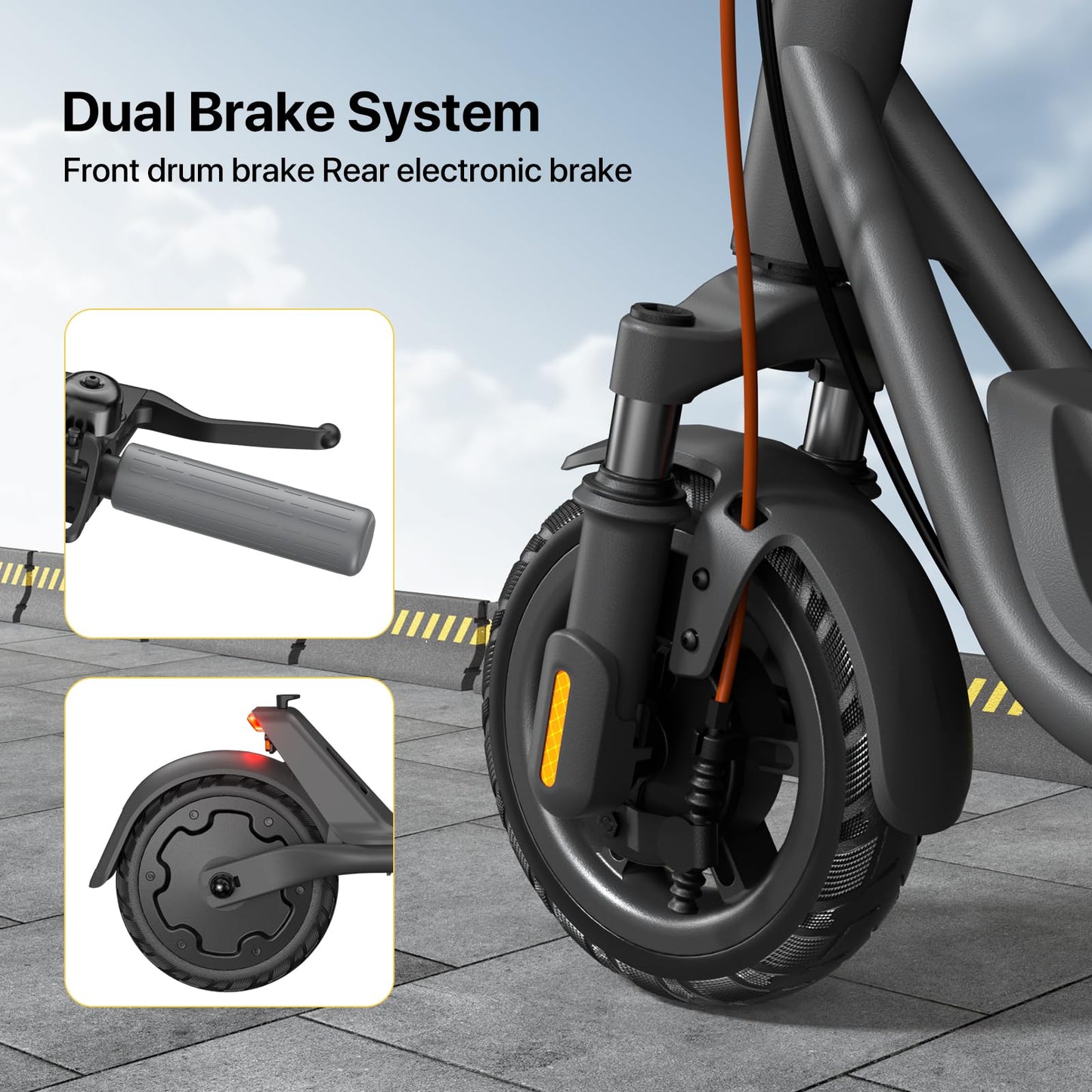 MEGAWHEELS Electric Scooter,Front Suspension Electric Scooter Adults,8.5in Solid Tires,300W Motor,E Scooter with Smart APP Control for Commuting, Outdoor, Short Travel UL2272
