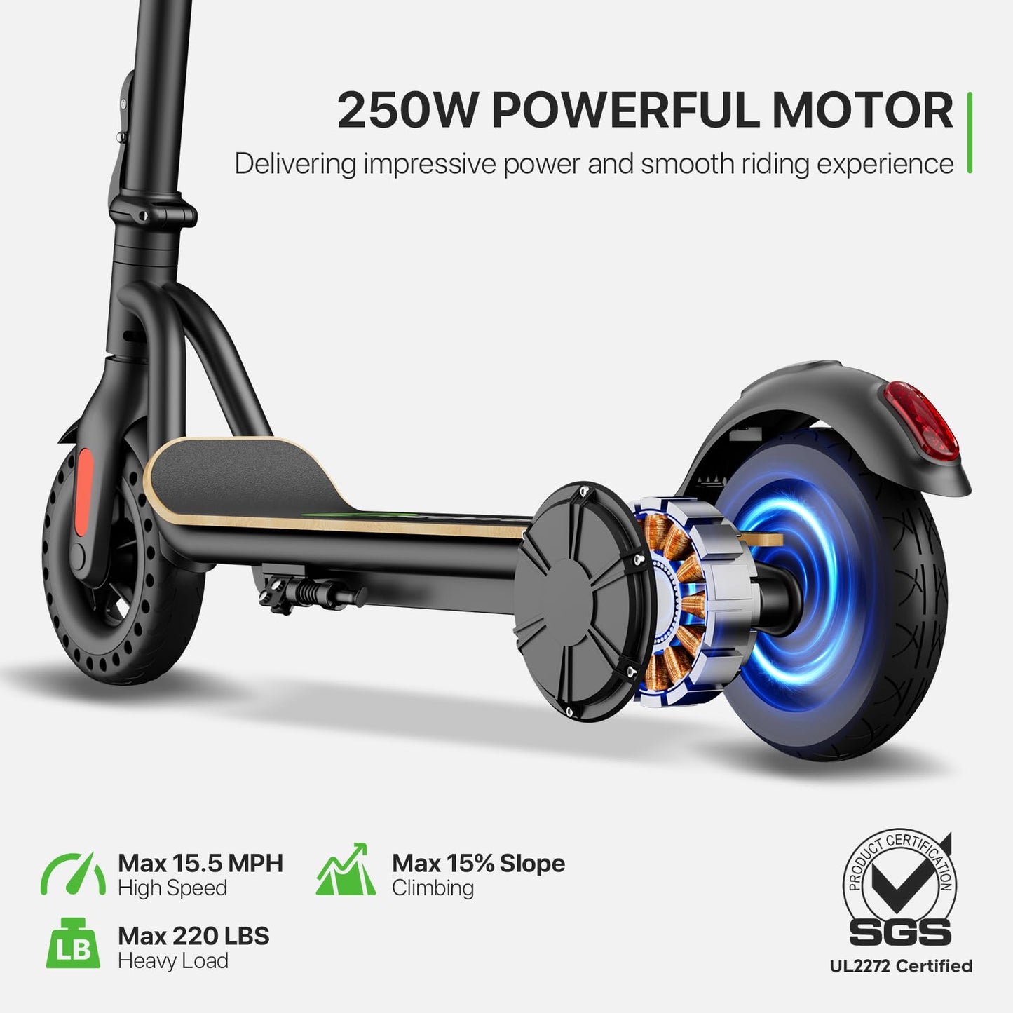 MEGAWHEELS Electric Scooter,Electric Scooter Adults 15.5MPH, 36V 7.8AH, 8in Honeycomb Tires, Foldable E Scooter for Commuting, Outdoor, Short Travel 26 lb Lightweight