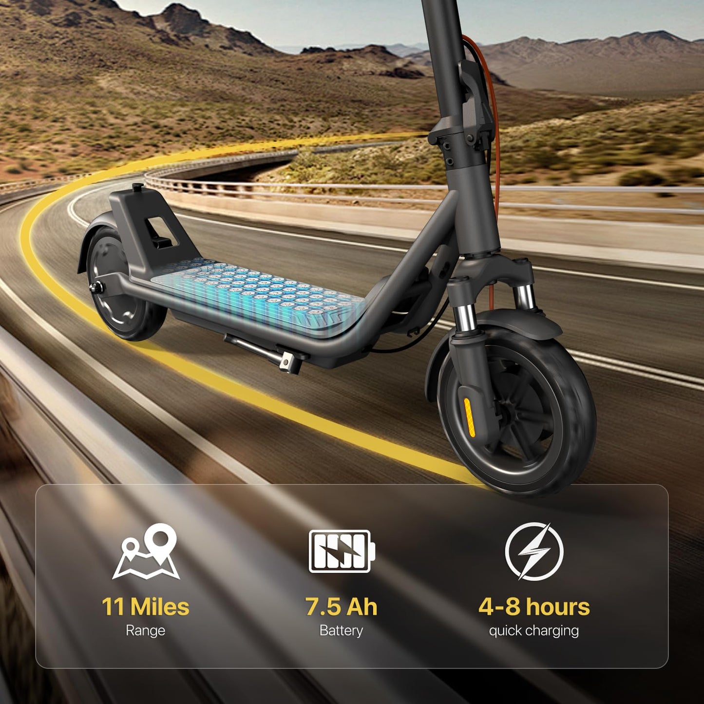 MEGAWHEELS Electric Scooter,Front Suspension Electric Scooter Adults,8.5in Solid Tires,300W Motor,E Scooter with Smart APP Control for Commuting, Outdoor, Short Travel UL2272