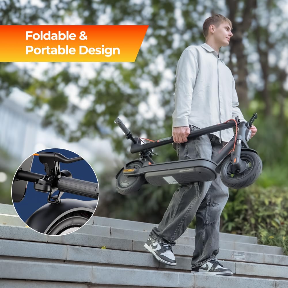 MEGAWHEELS electric scooter adults, 600W Motor, 10" Pneumatic Tires, 20Mph, 28 Miles Range, Foldable commuting E Scooter with Front Dual Suspension & braking systems