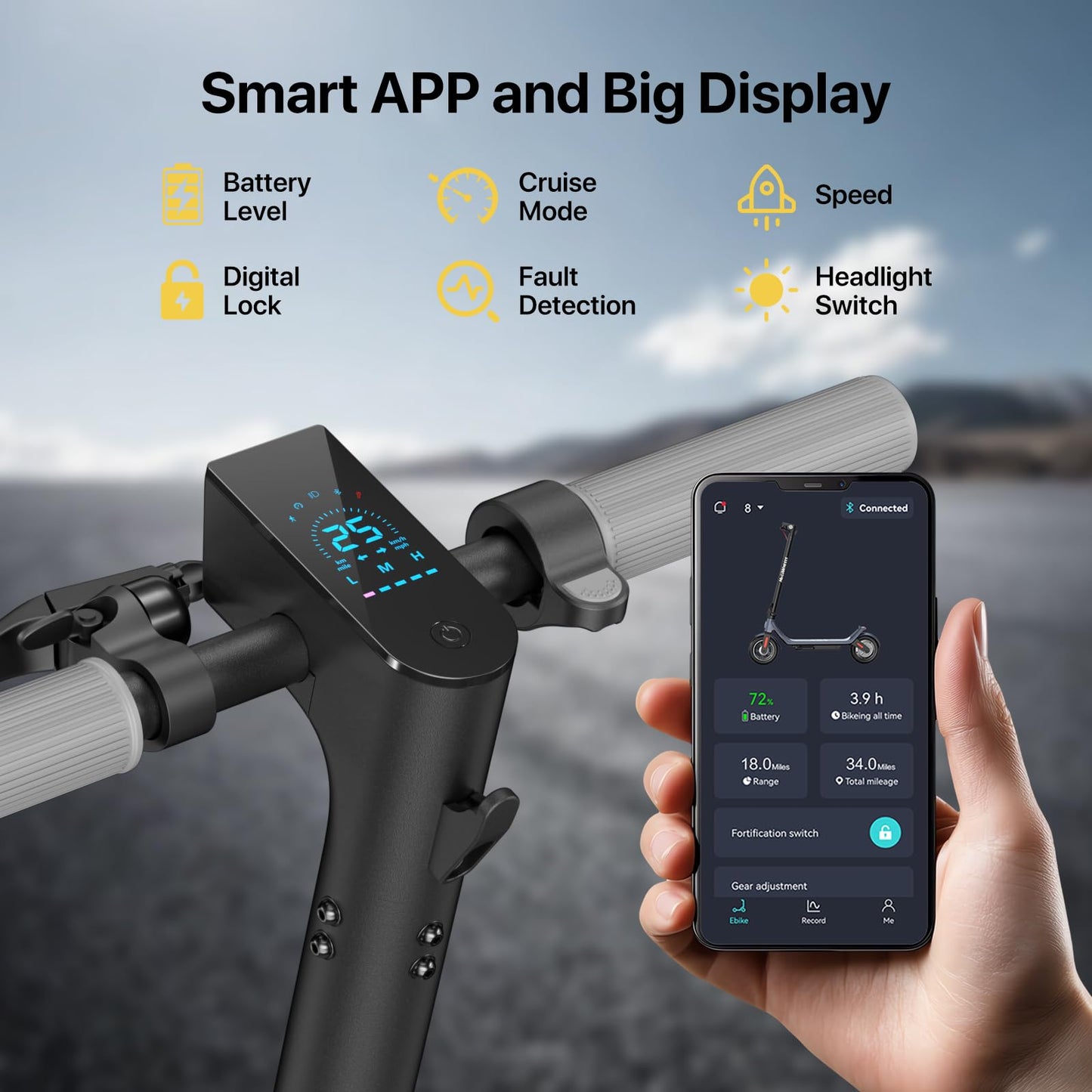 MEGAWHEELS Electric Scooter,Electric Scooter Adults,10in Pneumatic Tires,350W Motor,19 Miles Range,E Scooter with Smart APP Control for Commuting, Outdoor,Short Travel