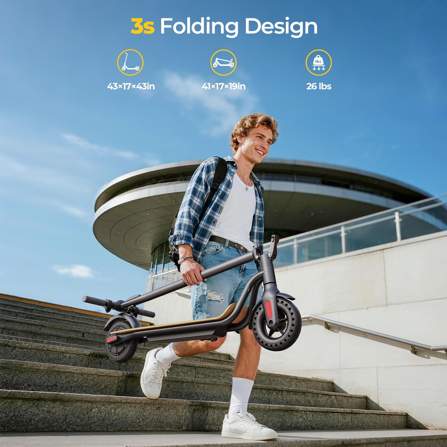 Electric Scooter,Electric Scooter Adults for Commuting, 15.5mph, 7800mah Battery, Dual Brakes, 3-Speed Gear, for Teens & Adults