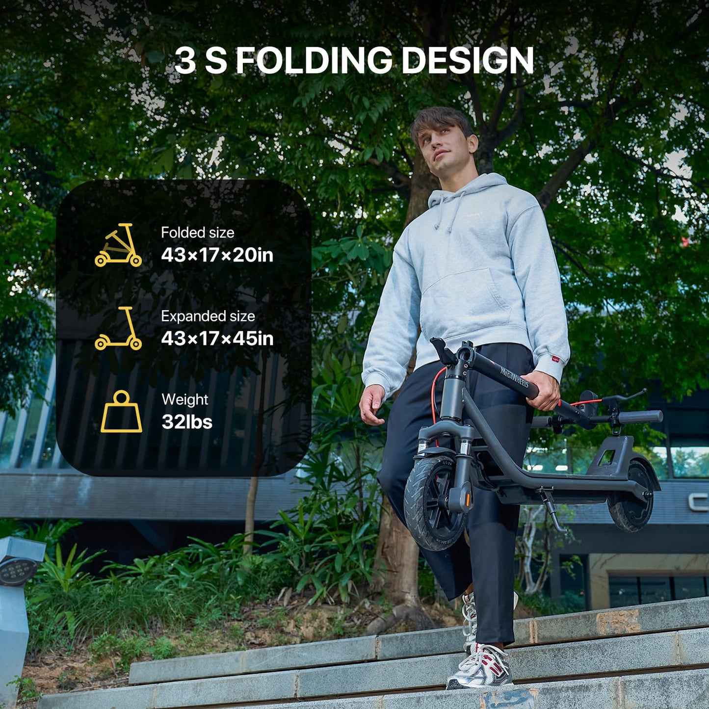 MEGAWHEELS Electric Scooter,Front Suspension Electric Scooter Adults,8.5in Solid Tires,300W Motor,E Scooter with Smart APP Control for Commuting, Outdoor, Short Travel UL2272