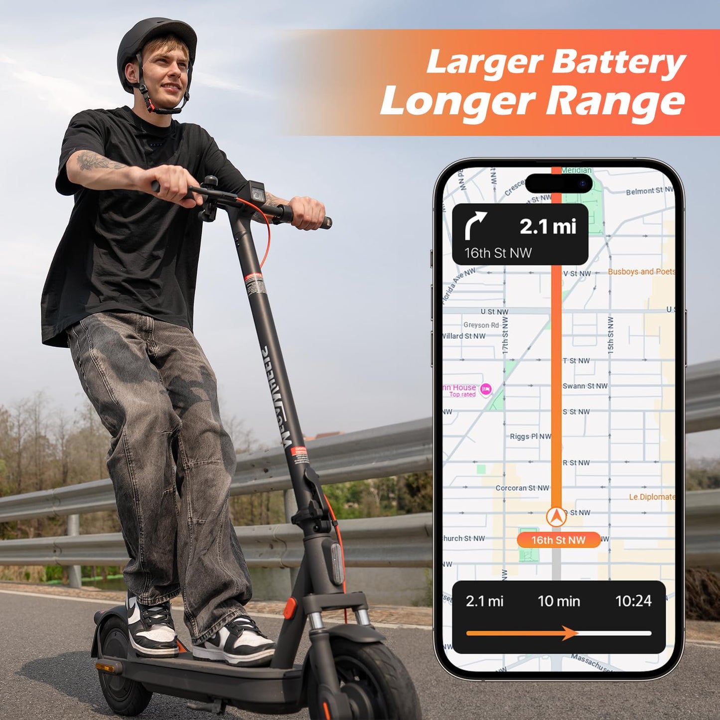 MEGAWHEELS Electric Scooter Adults, 350W Motor, 10“ Pneumatic Tires, 15MPH, 19 Miles Range, Foldable Commuting E Scooter with Front Dual Suspension & Braking Systems