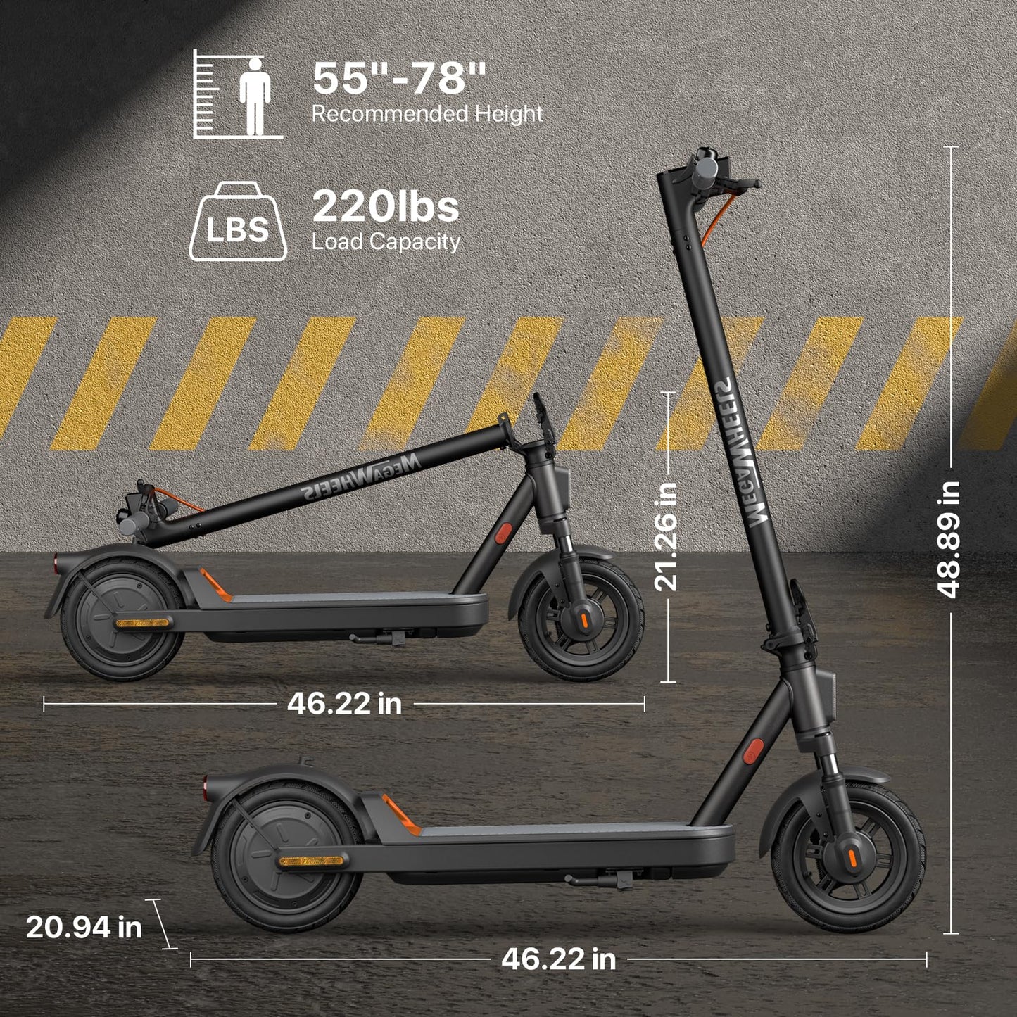 MEGAWHEELS Electric Scooter Adults, 350W Motor, 10“ Pneumatic Tires, 15MPH, 19 Miles Range, Foldable Commuting E Scooter with Front Dual Suspension & Braking Systems