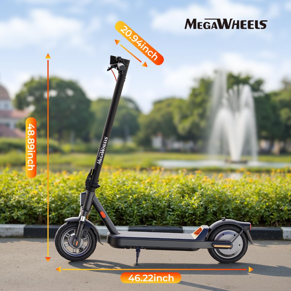 MEGAWHEELS electric scooter adults, 600W Motor, 10" Pneumatic Tires, 20Mph, 28 Miles Range, Foldable commuting E Scooter with Front Dual Suspension & braking systems